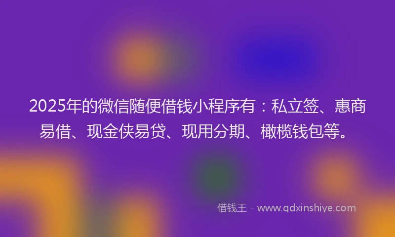 2025年的微信随便借钱小程序有：私立签、惠商易借、现金侠易贷、现用分期、橄榄钱包等。