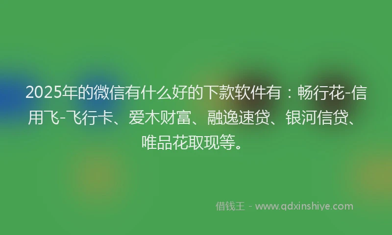 2025年的微信有什么好的下款软件有：畅行花-信用飞-飞行卡、爱木财富、融逸速贷、银河信贷、唯品花取现等。