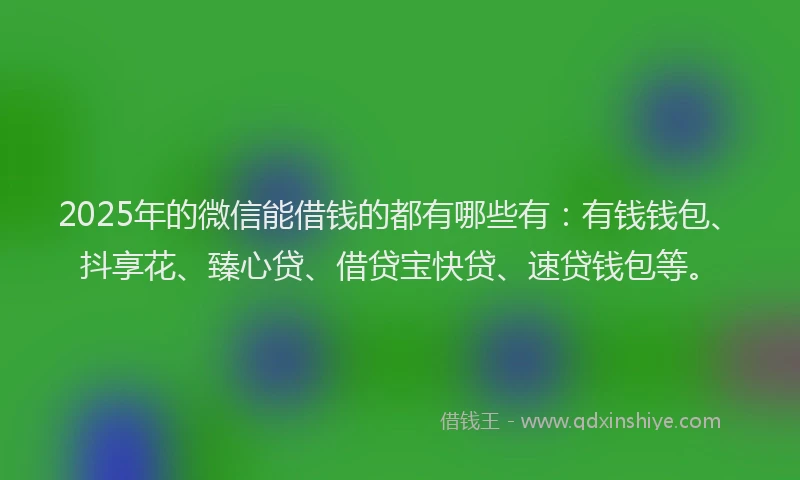 2025年的微信能借钱的都有哪些有：有钱钱包、抖享花、臻心贷、借贷宝快贷、速贷钱包等。