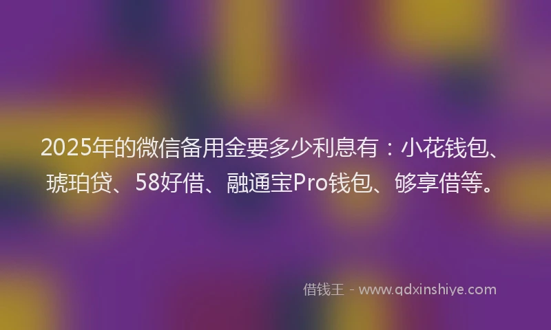 2025年的微信备用金要多少利息有：小花钱包、琥珀贷、58好借、融通宝Pro钱包、够享借等。