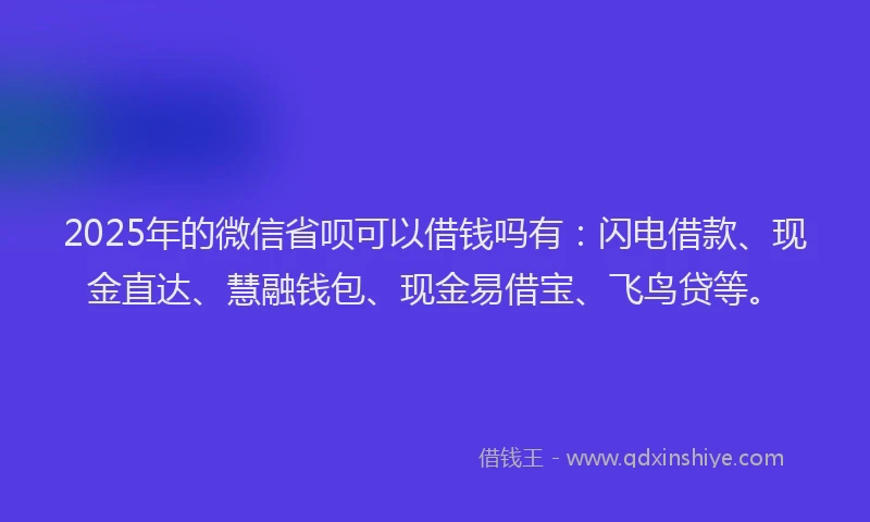 2025年的微信省呗可以借钱吗有：闪电借款、现金直达、慧融钱包、现金易借宝、飞鸟贷等。