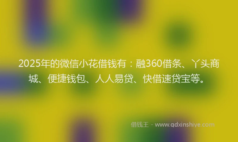 2025年的微信小花借钱有：融360借条、丫头商城、便捷钱包、人人易贷、快借速贷宝等。