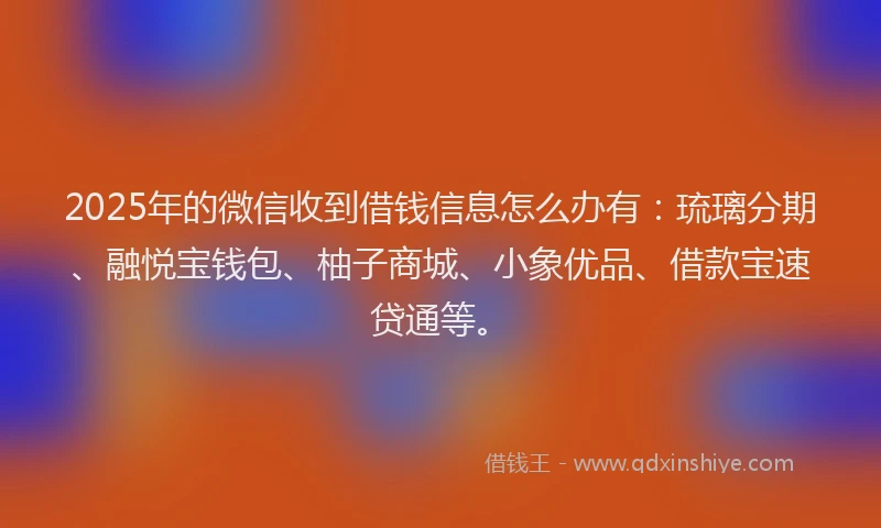 2025年的微信收到借钱信息怎么办有：琉璃分期、融悦宝钱包、柚子商城、小象优品、借款宝速贷通等。