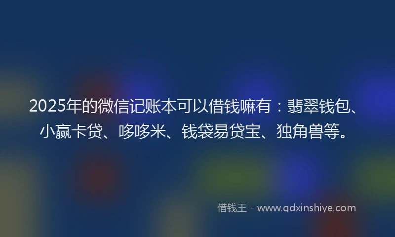 2025年的微信记账本可以借钱嘛有：翡翠钱包、小赢卡贷、哆哆米、钱袋易贷宝、独角兽等。