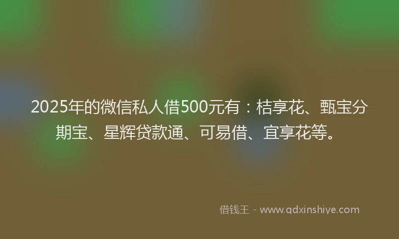 2025年的微信私人借500元有：桔享花、甄宝分期宝、星辉贷款通、可易借、宜享花等。