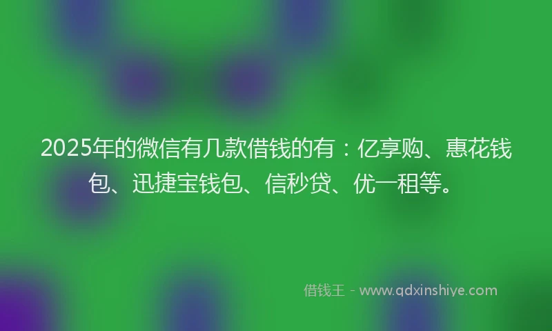 2025年的微信有几款借钱的有：亿享购、惠花钱包、迅捷宝钱包、信秒贷、优一租等。