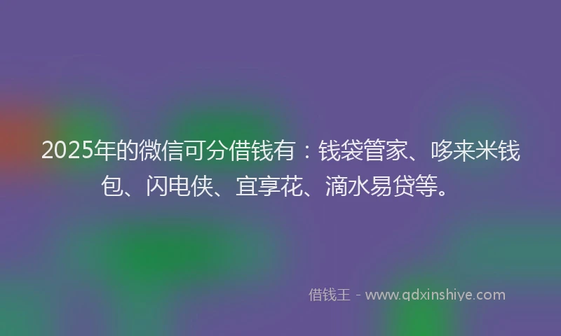 2025年的微信可分借钱有：钱袋管家、哆来米钱包、闪电侠、宜享花、滴水易贷等。