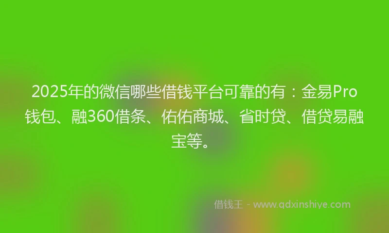 2025年的微信哪些借钱平台可靠的有：金易Pro钱包、融360借条、佑佑商城、省时贷、借贷易融宝等。