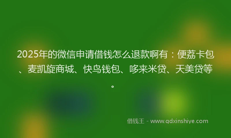 2025年的微信申请借钱怎么退款啊有：便荔卡包、麦凯旋商城、快鸟钱包、哆来米贷、天美贷等。