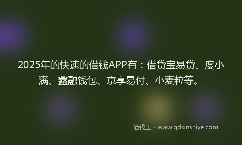 2025年的快速的借钱APP有：借贷宝易贷、度小满、鑫融钱包、京享易付、小麦粒等。