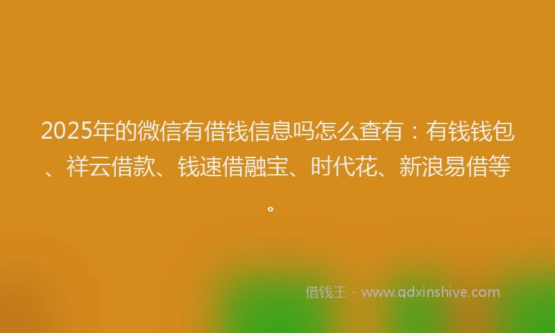 2025年的微信有借钱信息吗怎么查有：有钱钱包、祥云借款、钱速借融宝、时代花、新浪易借等。