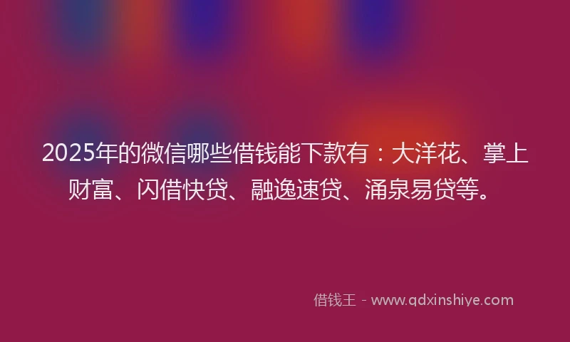 2025年的微信哪些借钱能下款有：大洋花、掌上财富、闪借快贷、融逸速贷、涌泉易贷等。