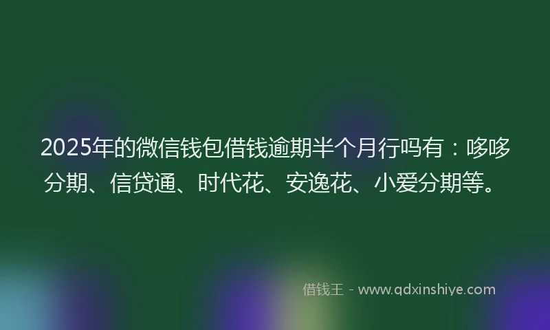 2025年的微信钱包借钱逾期半个月行吗有:哆哆分期、信贷通、时代花、安逸花、小爱分期等。