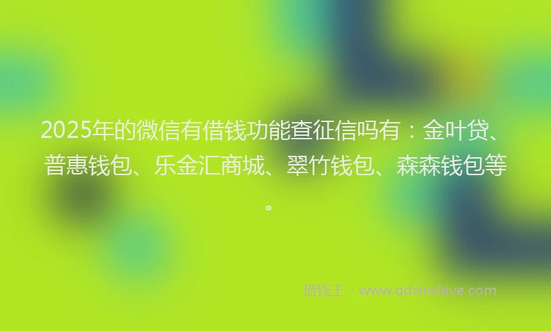 2025年的微信有借钱功能查征信吗有：金叶贷、普惠钱包、乐金汇商城、翠竹钱包、森森钱包等。