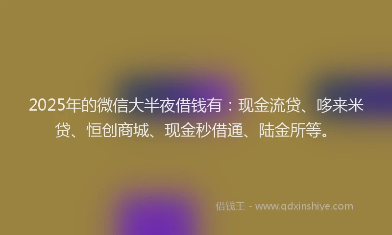 2025年的微信大半夜借钱有：现金流贷、哆来米贷、恒创商城、现金秒借通、陆金所等。