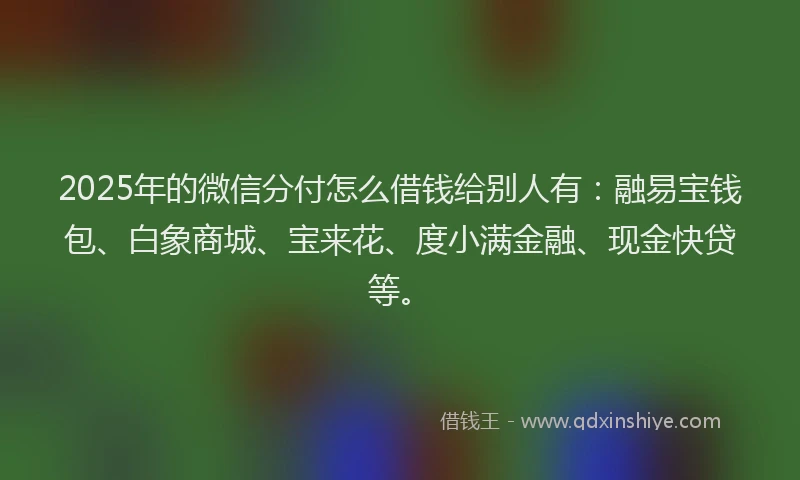 2025年的微信分付怎么借钱给别人有：融易宝钱包、白象商城、宝来花、度小满金融、现金快贷等。