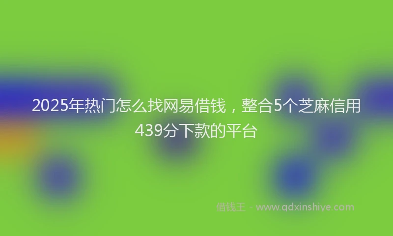 2025年热门怎么找网易借钱，整合5个芝麻信用439分下款的平台