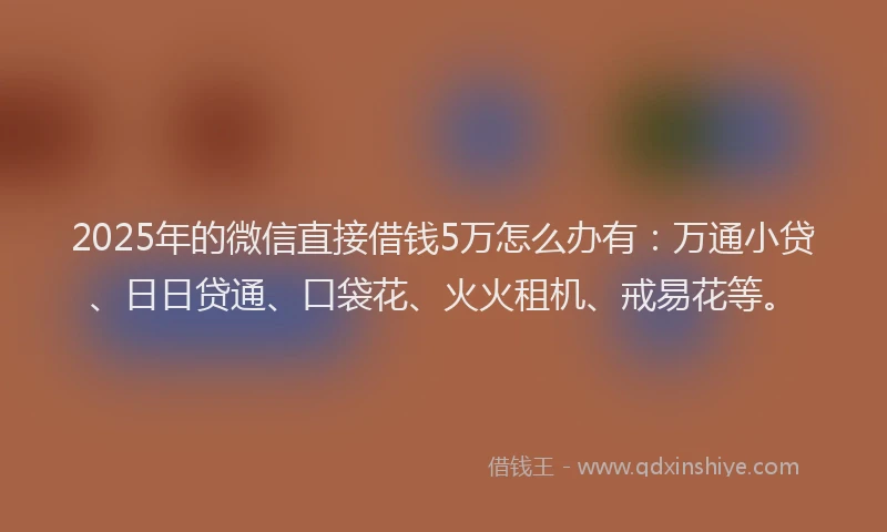 2025年的微信直接借钱5万怎么办有：万通小贷、日日贷通、口袋花、火火租机、戒易花等。