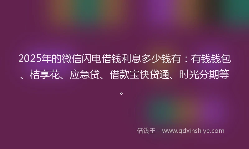 2025年的微信闪电借钱利息多少钱有：有钱钱包、桔享花、应急贷、借款宝快贷通、时光分期等。