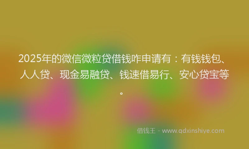 2025年的微信微粒贷借钱咋申请有：有钱钱包、人人贷、现金易融贷、钱速借易行、安心贷宝等。
