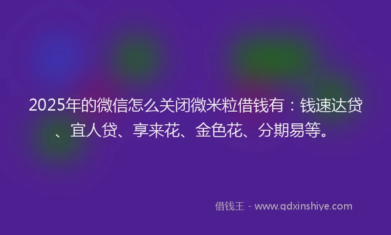 2025年的微信怎么关闭微米粒借钱有：钱速达贷、宜人贷、享来花、金色花、分期易等。