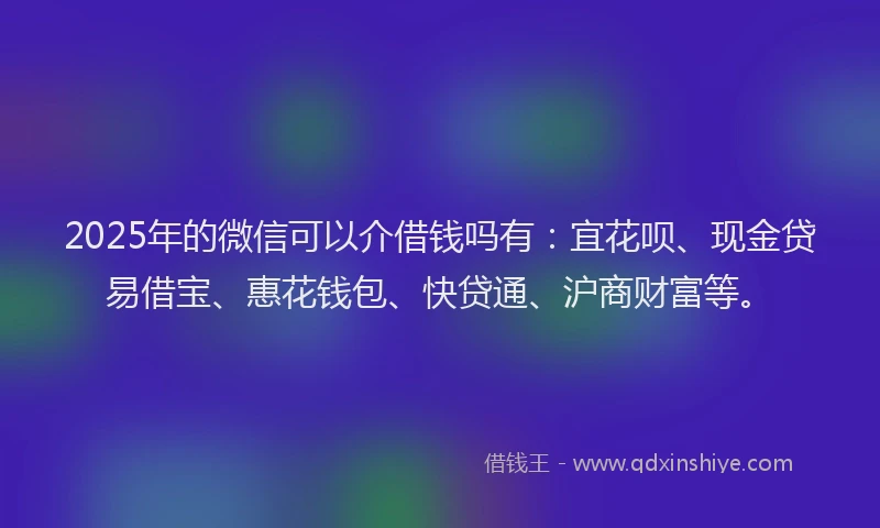 2025年的微信可以介借钱吗有：宜花呗、现金贷易借宝、惠花钱包、快贷通、沪商财富等。