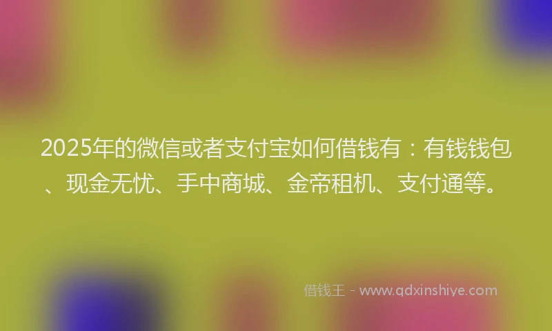 2025年的微信或者支付宝如何借钱有：有钱钱包、现金无忧、手中商城、金帝租机、支付通等。
