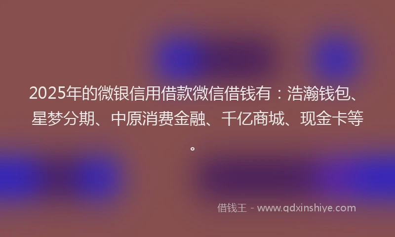 2025年的微银信用借款微信借钱有：浩瀚钱包、星梦分期、中原消费金融、千亿商城、现金卡等。