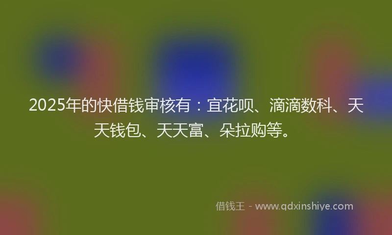 2025年的快借钱审核有：宜花呗、滴滴数科、天天钱包、天天富、朵拉购等。