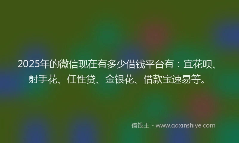 2025年的微信现在有多少借钱平台有：宜花呗、射手花、任性贷、金银花、借款宝速易等。