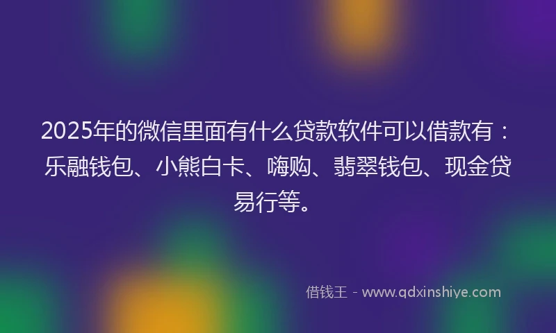 2025年的微信里面有什么贷款软件可以借款有：乐融钱包、小熊白卡、嗨购、翡翠钱包、现金贷易行等。