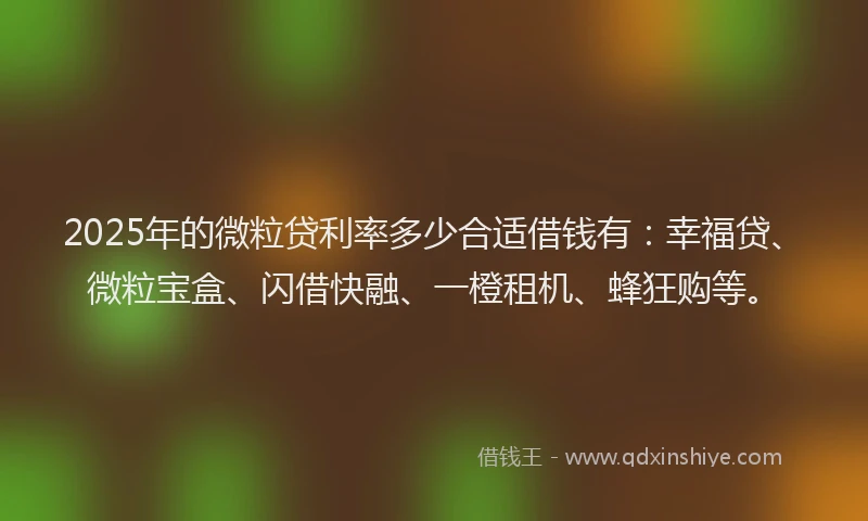 2025年的微粒贷利率多少合适借钱有：幸福贷、微粒宝盒、闪借快融、一橙租机、蜂狂购等。