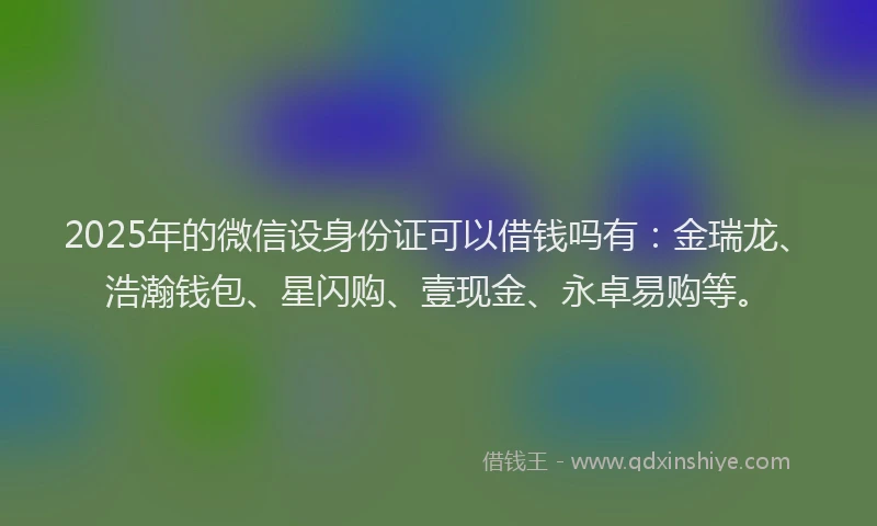2025年的微信设身份证可以借钱吗有：金瑞龙、浩瀚钱包、星闪购、壹现金、永卓易购等。