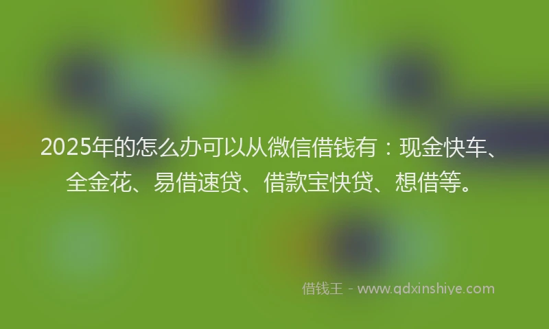 2025年的怎么办可以从微信借钱有：现金快车、全金花、易借速贷、借款宝快贷、想借等。