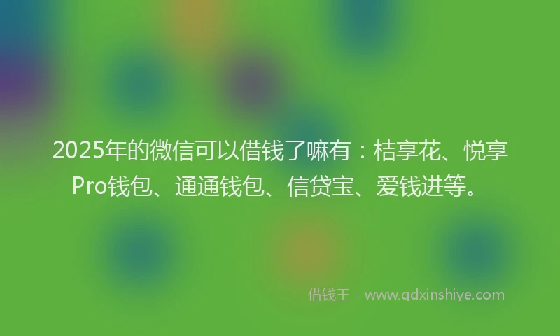 2025年的微信可以借钱了嘛有：桔享花、悦享Pro钱包、通通钱包、信贷宝、爱钱进等。