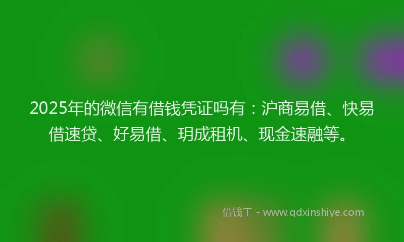 2025年的微信有借钱凭证吗有：沪商易借、快易借速贷、好易借、玥成租机、现金速融等。