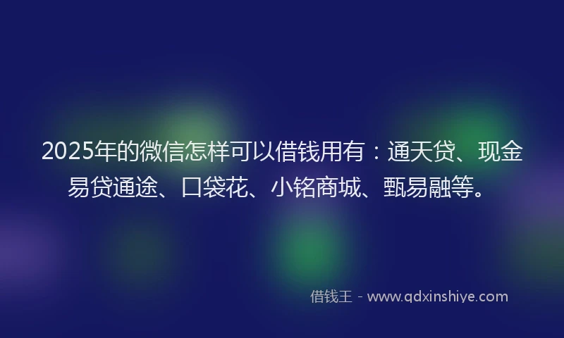 2025年的微信怎样可以借钱用有：通天贷、现金易贷通途、口袋花、小铭商城、甄易融等。