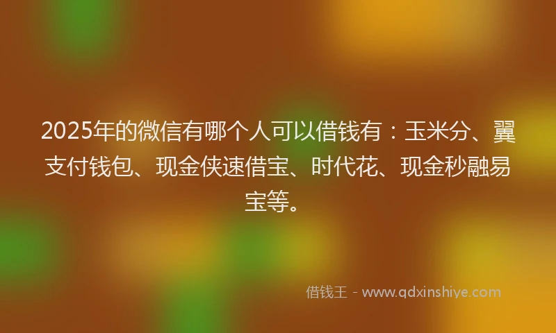 2025年的微信有哪个人可以借钱有：玉米分、翼支付钱包、现金侠速借宝、时代花、现金秒融易宝等。