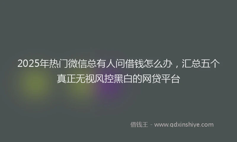 2025年热门微信总有人问借钱怎么办，汇总五个真正无视风控黑白的网贷平台