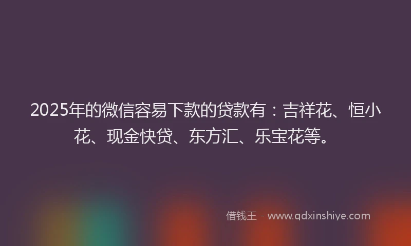 2025年的微信容易下款的贷款有：吉祥花、恒小花、现金快贷、东方汇、乐宝花等。