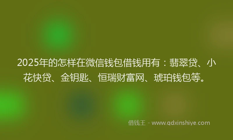 2025年的怎样在微信钱包借钱用有：翡翠贷、小花快贷、金钥匙、恒瑞财富网、琥珀钱包等。