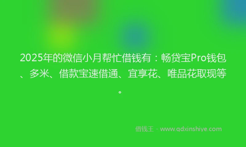 2025年的微信小月帮忙借钱有：畅贷宝Pro钱包、多米、借款宝速借通、宜享花、唯品花取现等。
