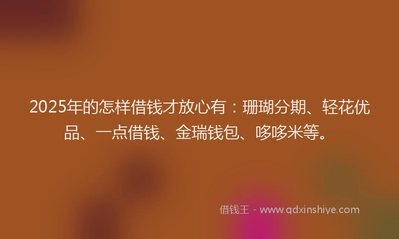 2025年的怎样借钱才放心有：珊瑚分期、轻花优品、一点借钱、金瑞钱包、哆哆米等。