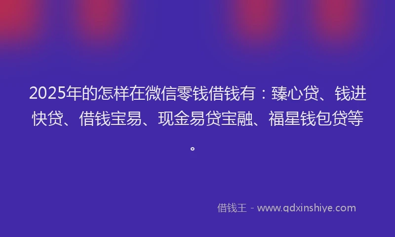 2025年的怎样在微信零钱借钱有：臻心贷、钱进快贷、借钱宝易、现金易贷宝融、福星钱包贷等。