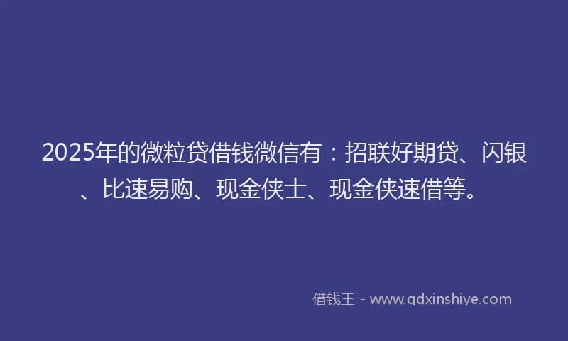 2025年的微粒贷借钱微信有：招联好期贷、闪银、比速易购、现金侠士、现金侠速借等。