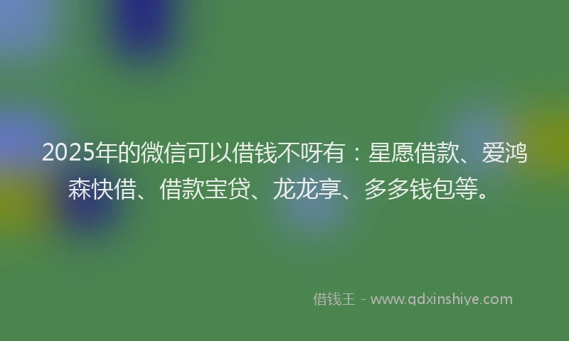 2025年的微信可以借钱不呀有：星愿借款、爱鸿森快借、借款宝贷、龙龙享、多多钱包等。
