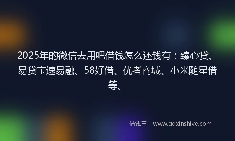 2025年的微信去用吧借钱怎么还钱有：臻心贷、易贷宝速易融、58好借、优者商城、小米随星借等。