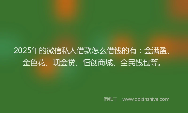 2025年的微信私人借款怎么借钱的有:金满盈、金色花、现金贷、恒创商城、全民钱包等。
