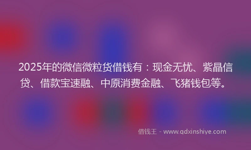 2025年的微信微粒货借钱有：现金无忧、紫晶信贷、借款宝速融、中原消费金融、飞猪钱包等。
