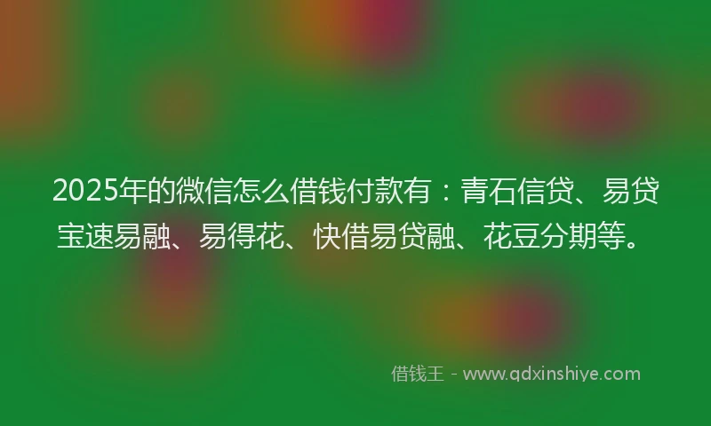2025年的微信怎么借钱付款有：青石信贷、易贷宝速易融、易得花、快借易贷融、花豆分期等。